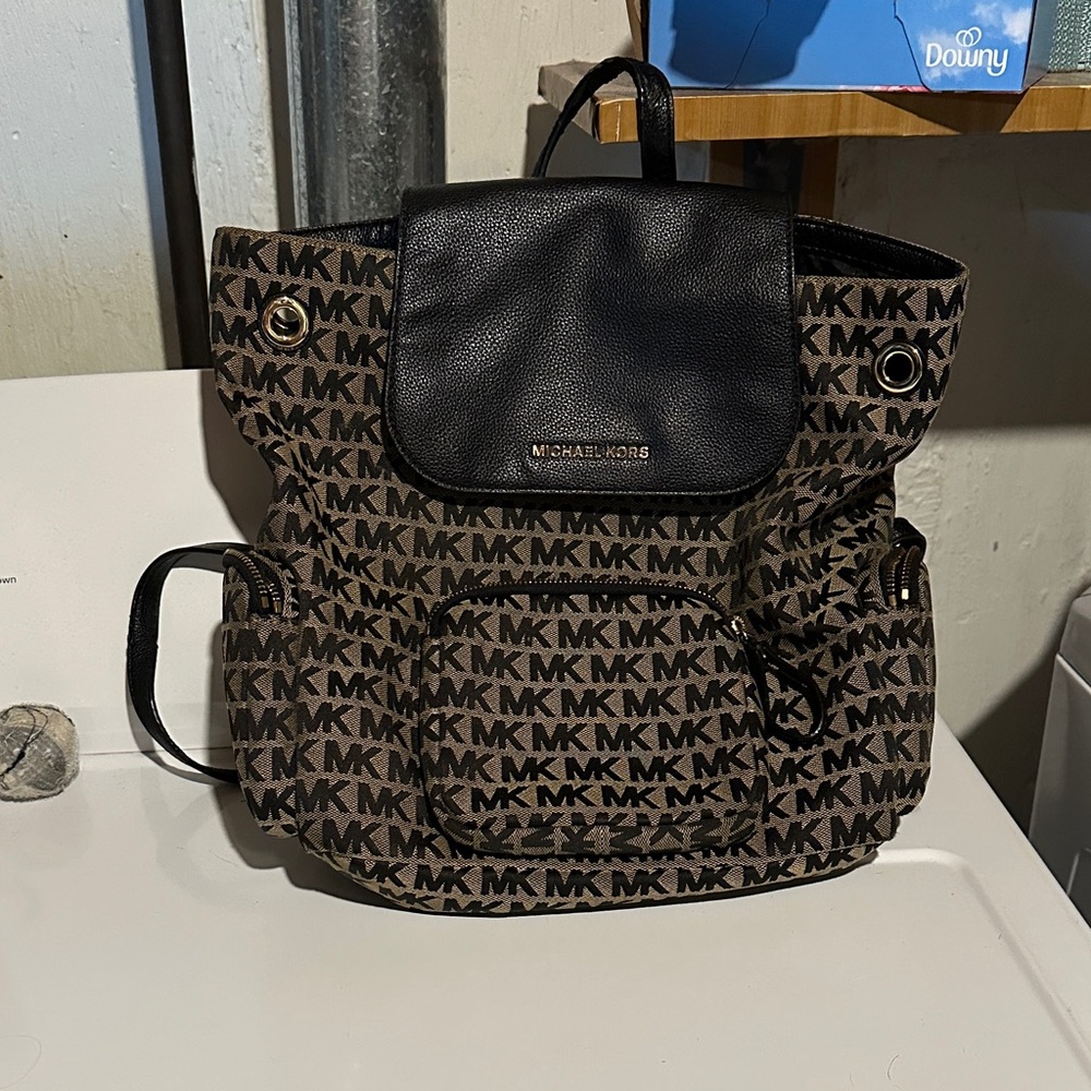 Michael Kors Black and Brown Logo Backpack